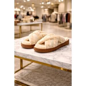 Dearfoams Astrid Crossband Slides Creme Brulee size XL